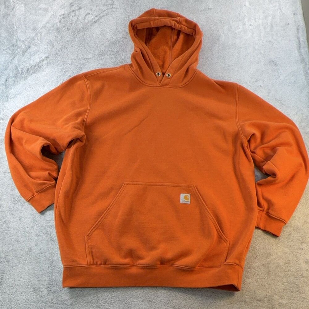 Carhartt Hoodie Sweatshirt Men's XL Orange Pullover Fleece Graphic Logo K288 HVO